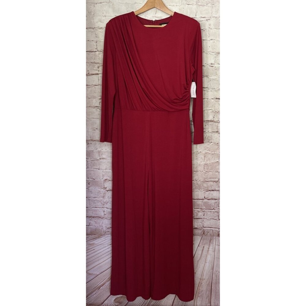 ALEXIA ADMOR Womens XL Milan Draped Wide-Leg Jumpsuit Red Long Sleeve Cocktail